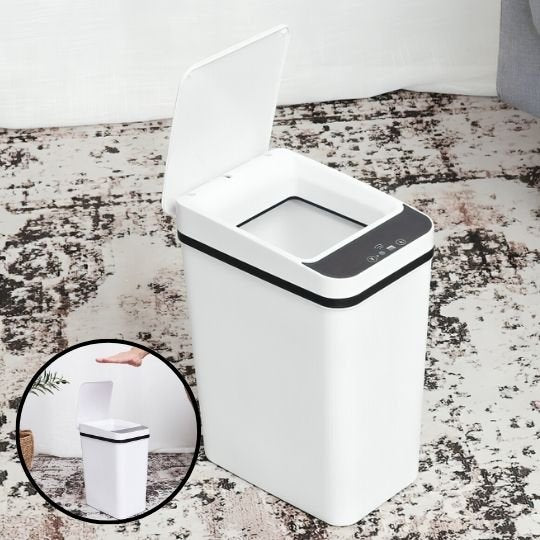 poubelle de cuisine automatique sensor blanche couvercle ouvert