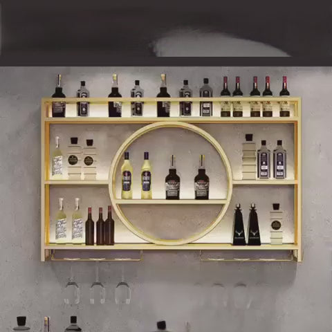 armoire a vin murale design bois etagere cercle dore