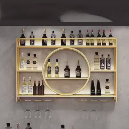 armoire a vin murale design bois etagere cercle dore