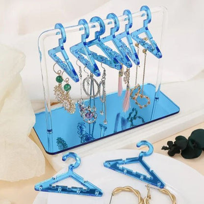 rangement bijoux porte boucles oreilles mini cintres acrylique bleu