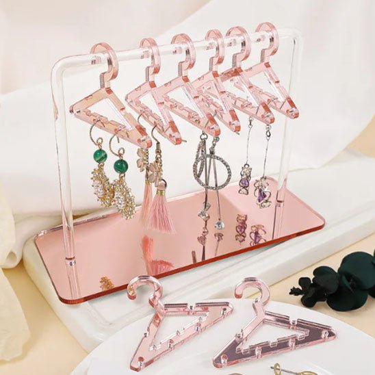 rangement bijoux porte boucles oreilles mini cintres acrylique rose
