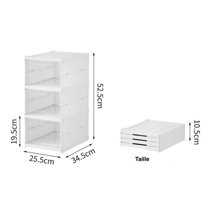 rangement chaussures boite empilable blanc transparent modulaire dimensions
