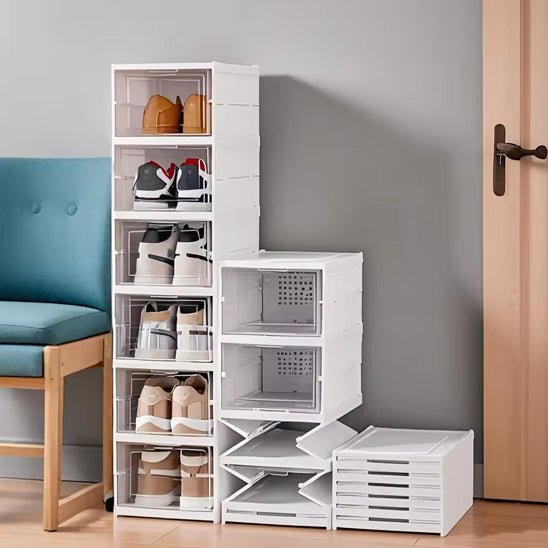 rangement chaussures boite empilable blanc transparent modulaire
