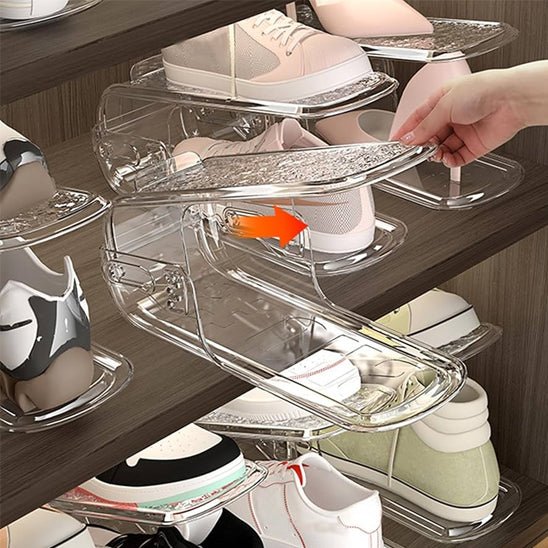 rangement chaussures double niveau transparent tiroir coulissant
