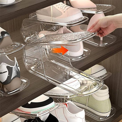 rangement chaussures double niveau transparent tiroir coulissant