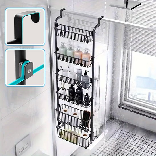 rangement cuisine suspendu douche noir multiniveaux