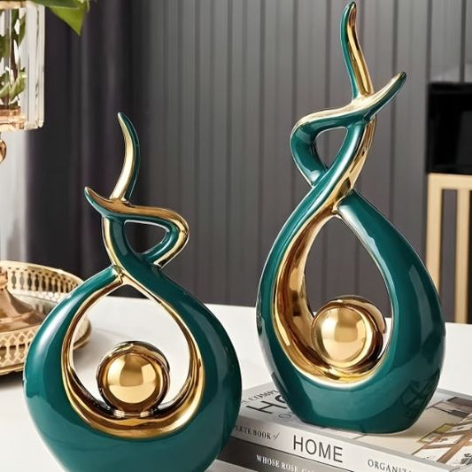 sculpture decorative ceramique verte et or