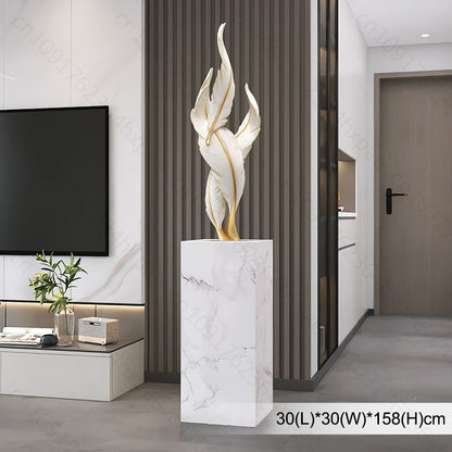 sculpture plumes blanches sur socle marbre 158cm