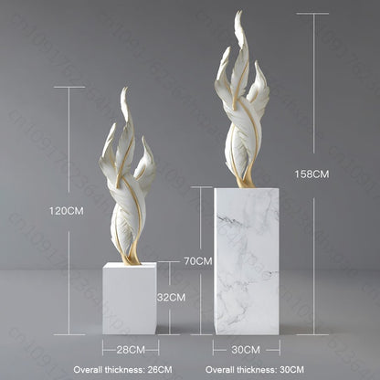 sculpture plumes blanches sur socles marbre dimensions