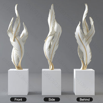 sculpture plumes blanches sur socles trois vues