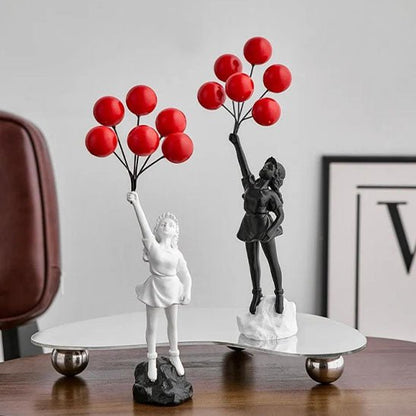 sculpture statues filles ballon rouge noir blanc