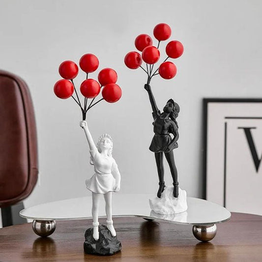 sculpture statues filles ballon rouge noir blanc
