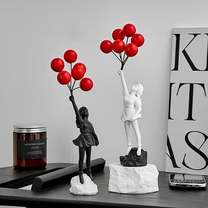sculpture statues fillette ballon rouge decoration noir blanc
