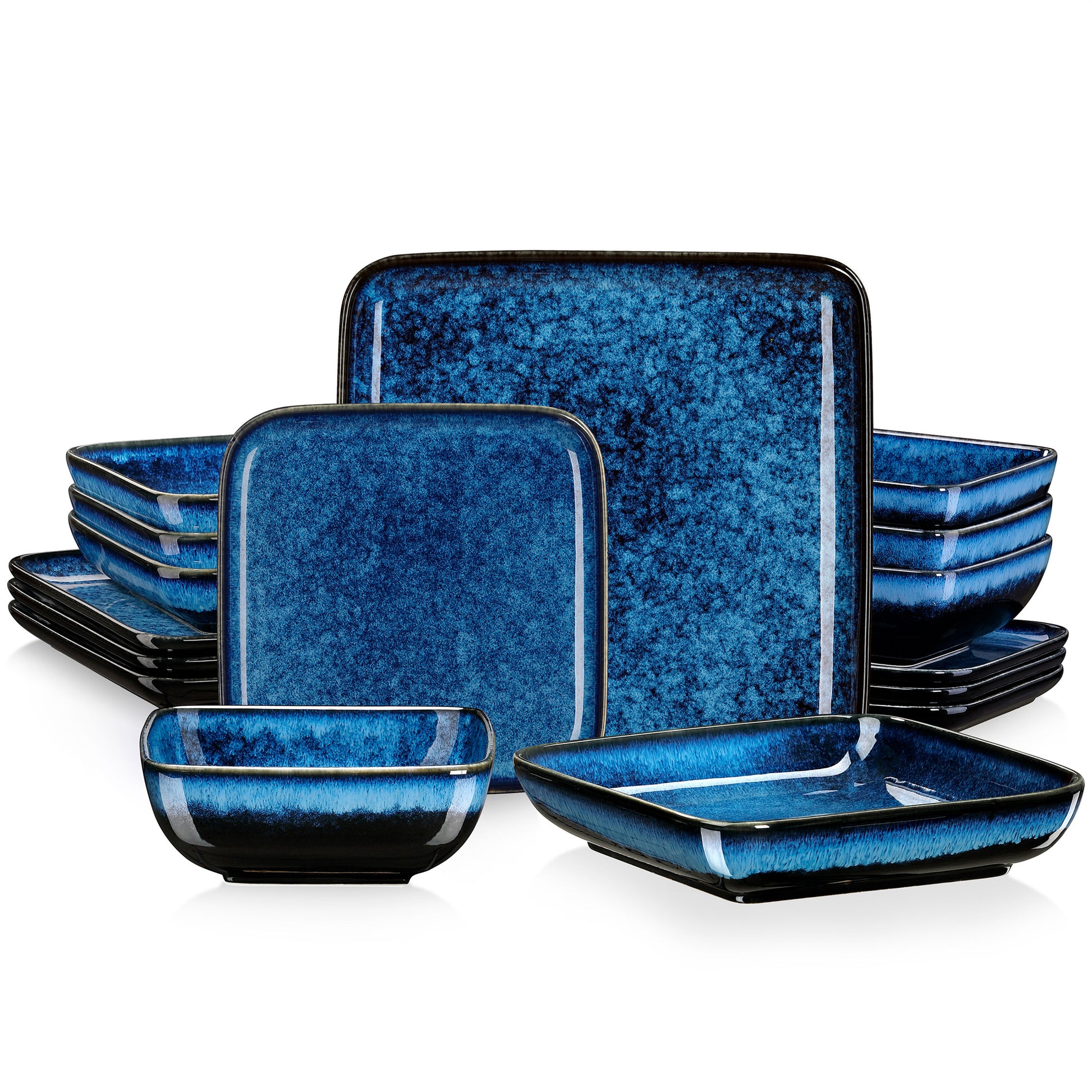 service de table ceramique bleu assiettes carrees et bols