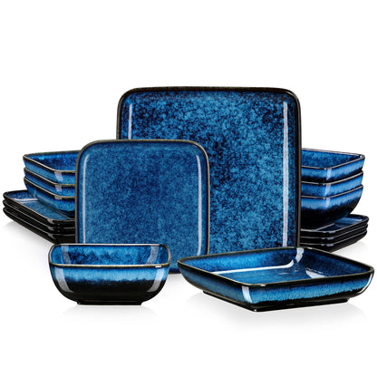 service de table ceramique bleu assiettes carrees et bols