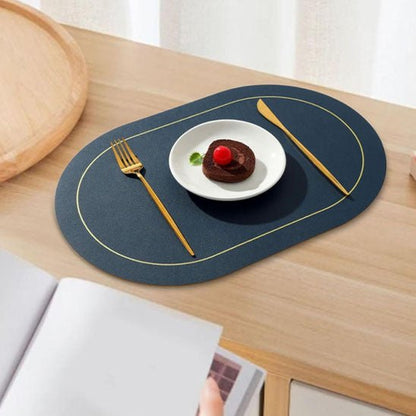 set de table bleu oval assiette dessert fourchette couteau