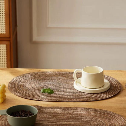 set de table ovale marron assiette couverts 2