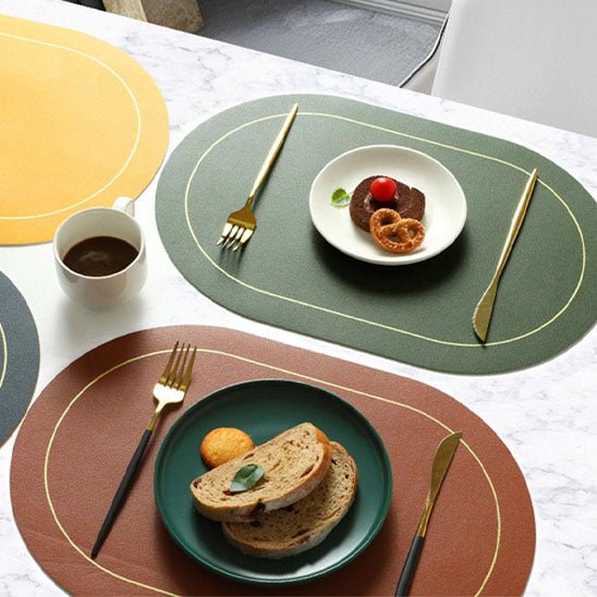 set de table ovale multicolore pain dessert cafe