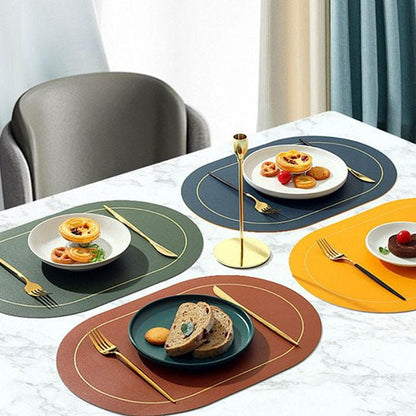 set de table ovale multicolore pain tarte dessert