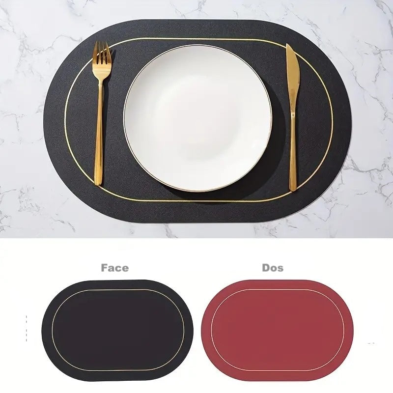 set de table ovale noir couverts dos rouge