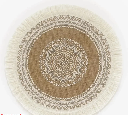 set de table rond beige blanc motifs cercles