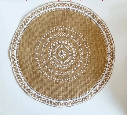 set de table rond beige blanc