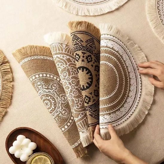 set de table rond boheme franges motifs ethniques