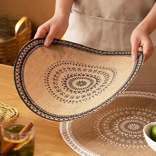 set de table rond boheme motif noir