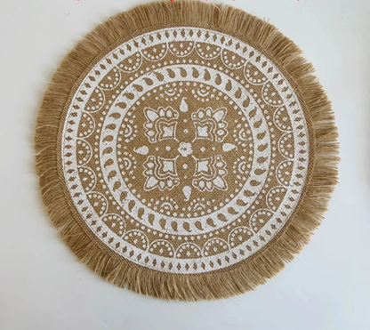 set de table rond marron blanc motifs cercles