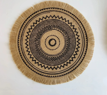 set de table rond noir motifs cercles