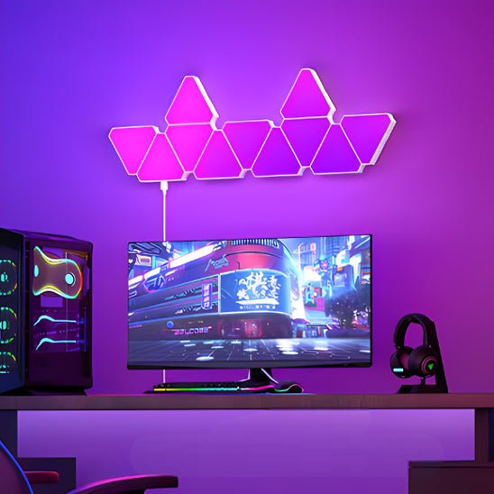 setup gaming applique murale interieur lumiere led rose violet