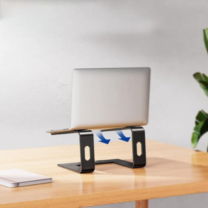 support ordinateur portable noir bureau bois