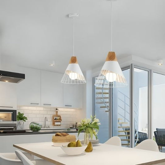 suspension luminaire blanche design au dessus table cuisine