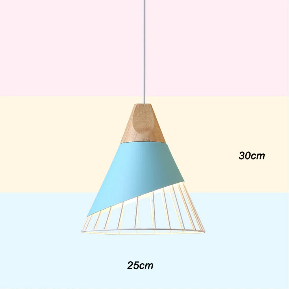 suspension luminaire bleu design au dessus table ronde