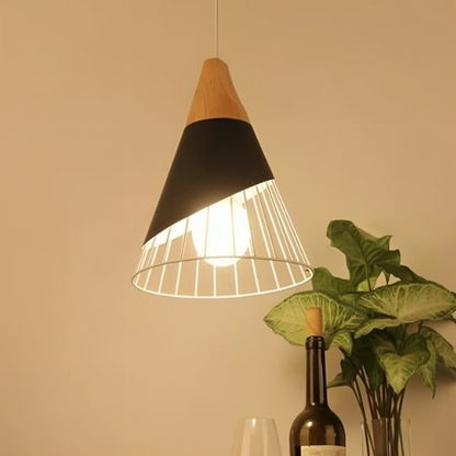 suspension luminaire noire blanche allumee design moderne