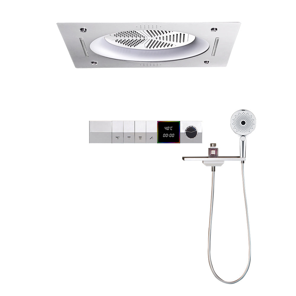 systeme de douche argent thermostatique tête plafond ronde