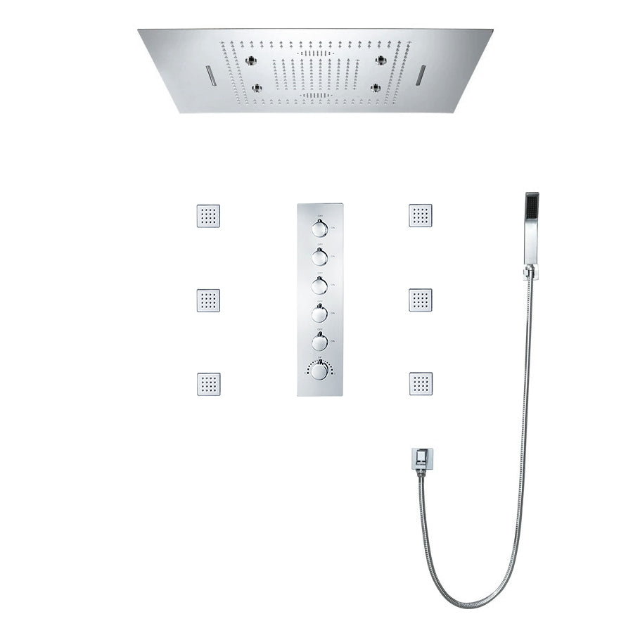 systeme de douche chrome avec jets corporels et douchette
