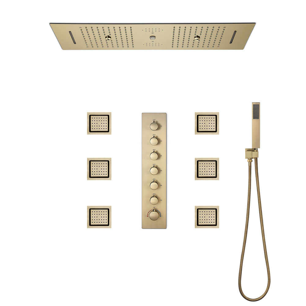 systeme de douche or avec douchette et six jets