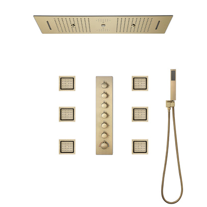 systeme de douche or avec douchette et six jets