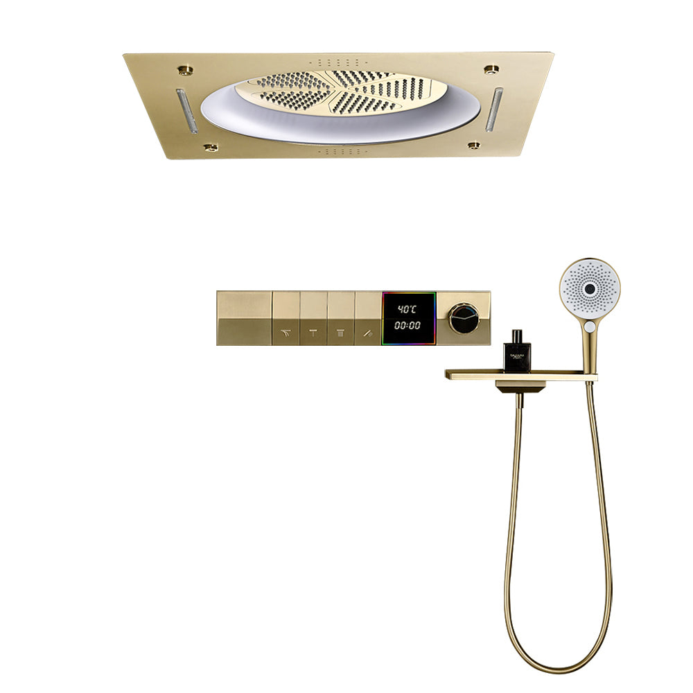 systeme de douche or brosse thermostatique tete plafond ronde