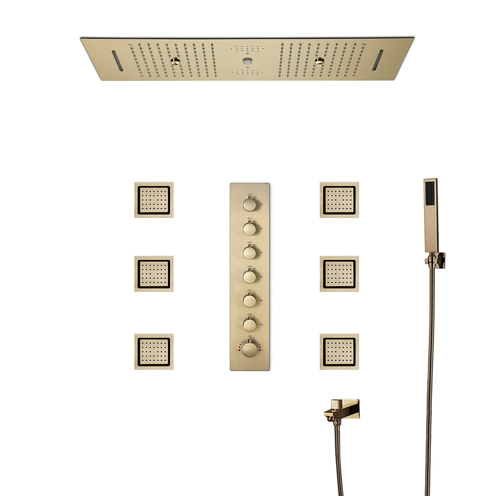 systeme de douche or encastre douchette et six jets