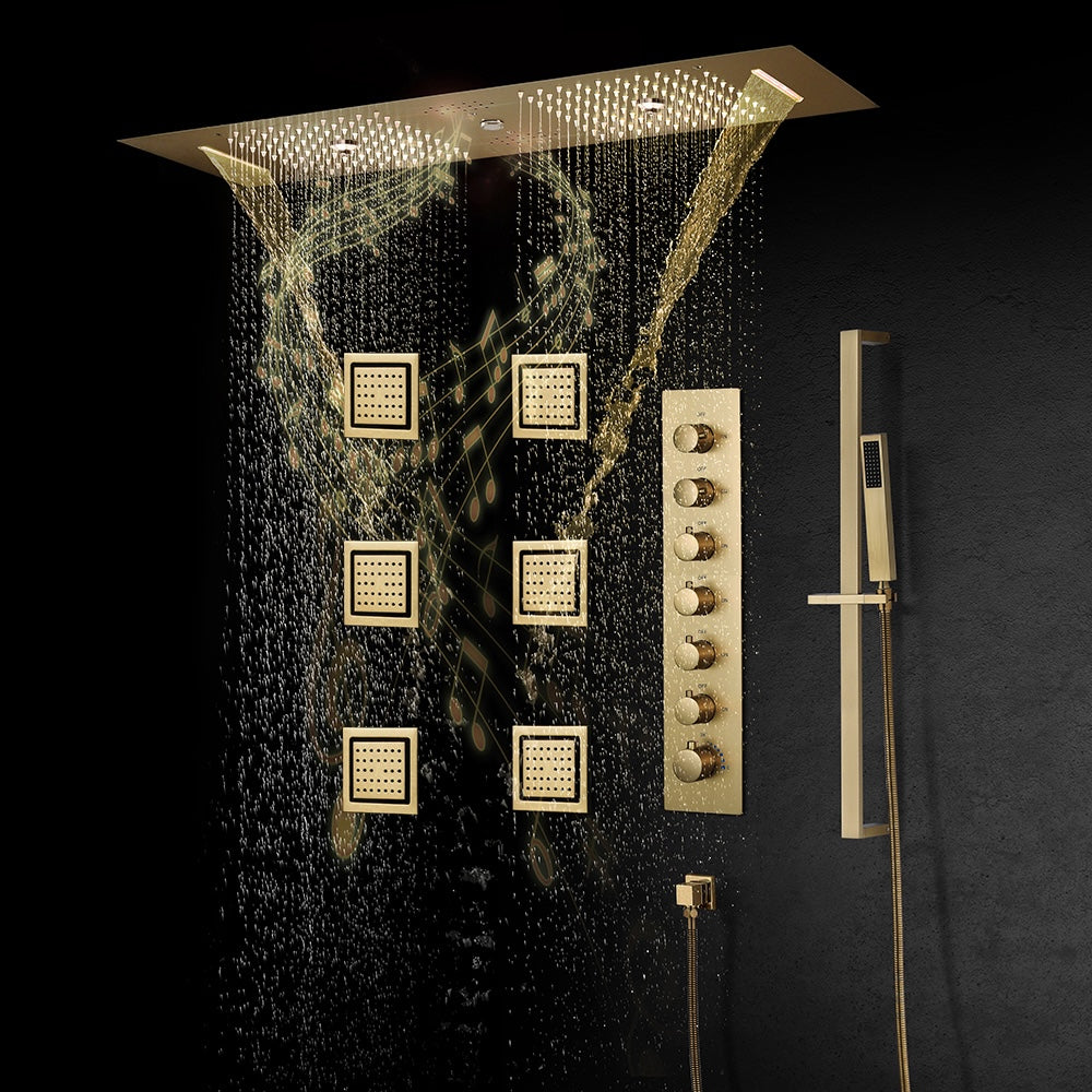 systeme de douche or plafond pluie jets corporels colonne