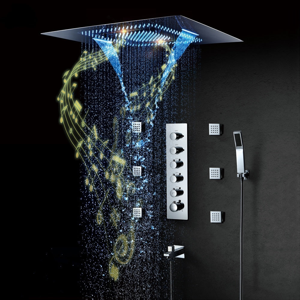 systeme de douche pluie jets muraux douchette LED