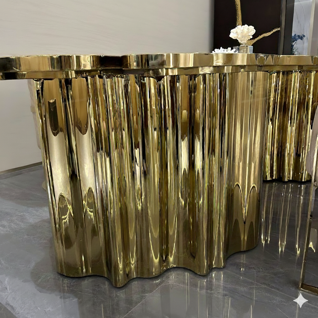 table a manger base dorée ondulee style luxe moderne