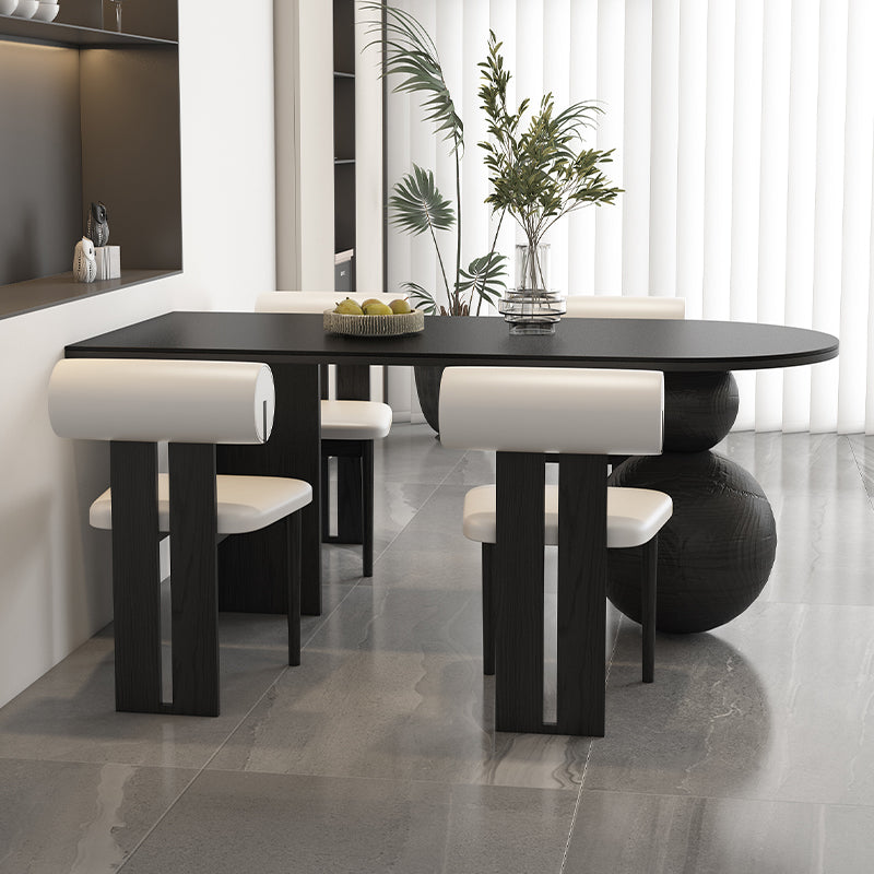 table a manger ovale noire pied double boules chaises