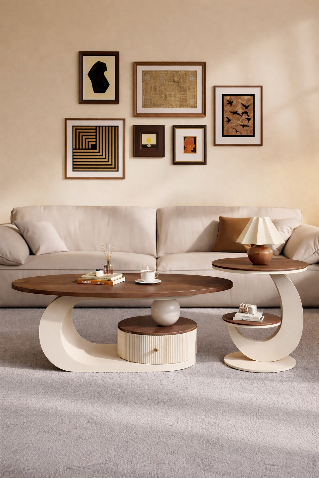 table basse en bois avec structure blanche design chic luxe