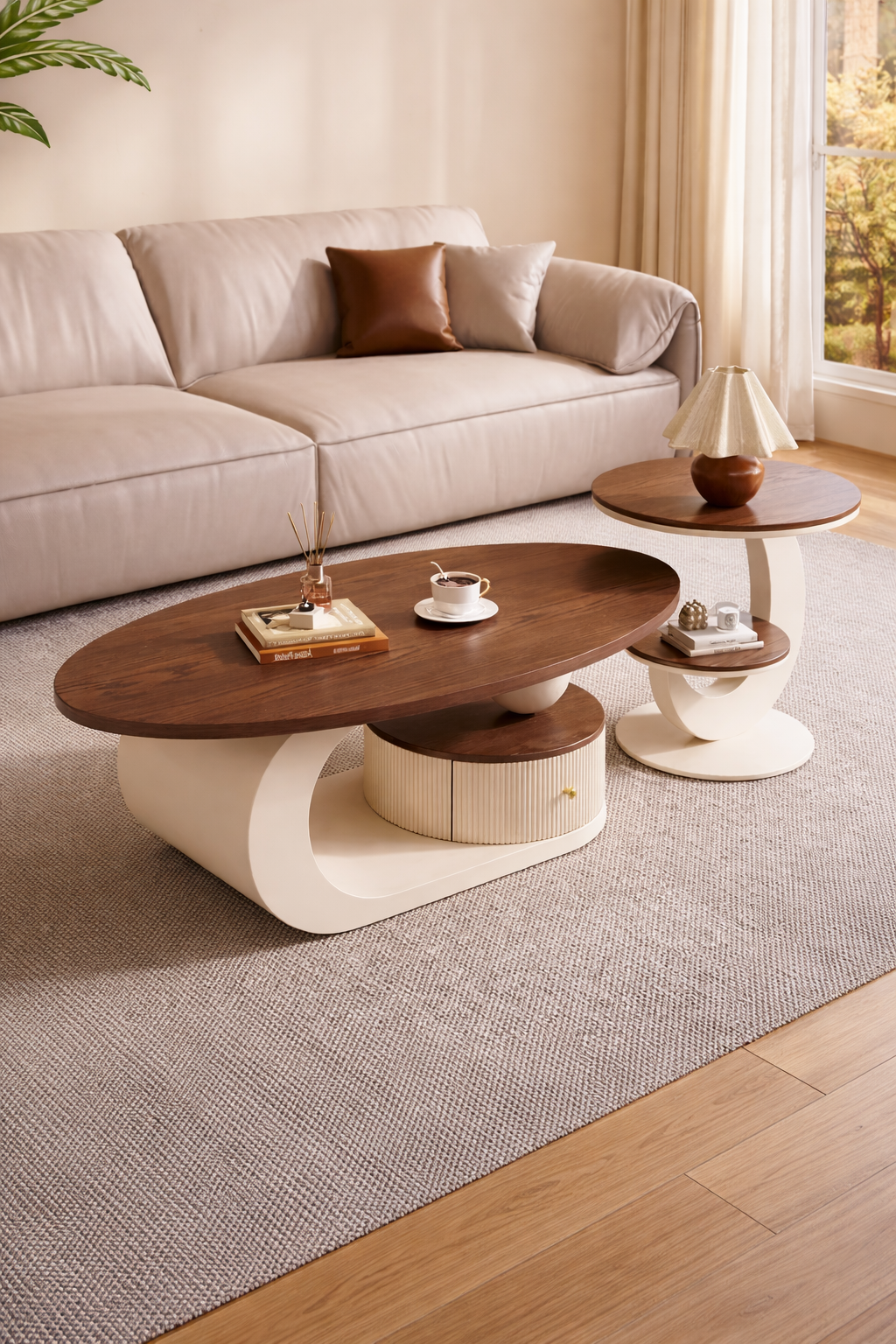 table basse en bois structure blanche design chic luxe