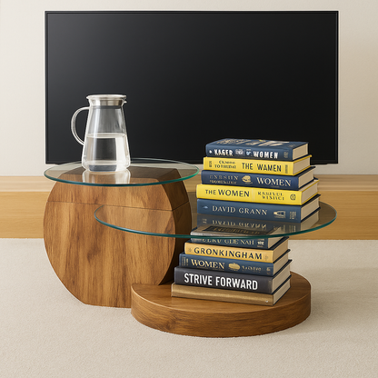 table basse salon bois courbe plateaux