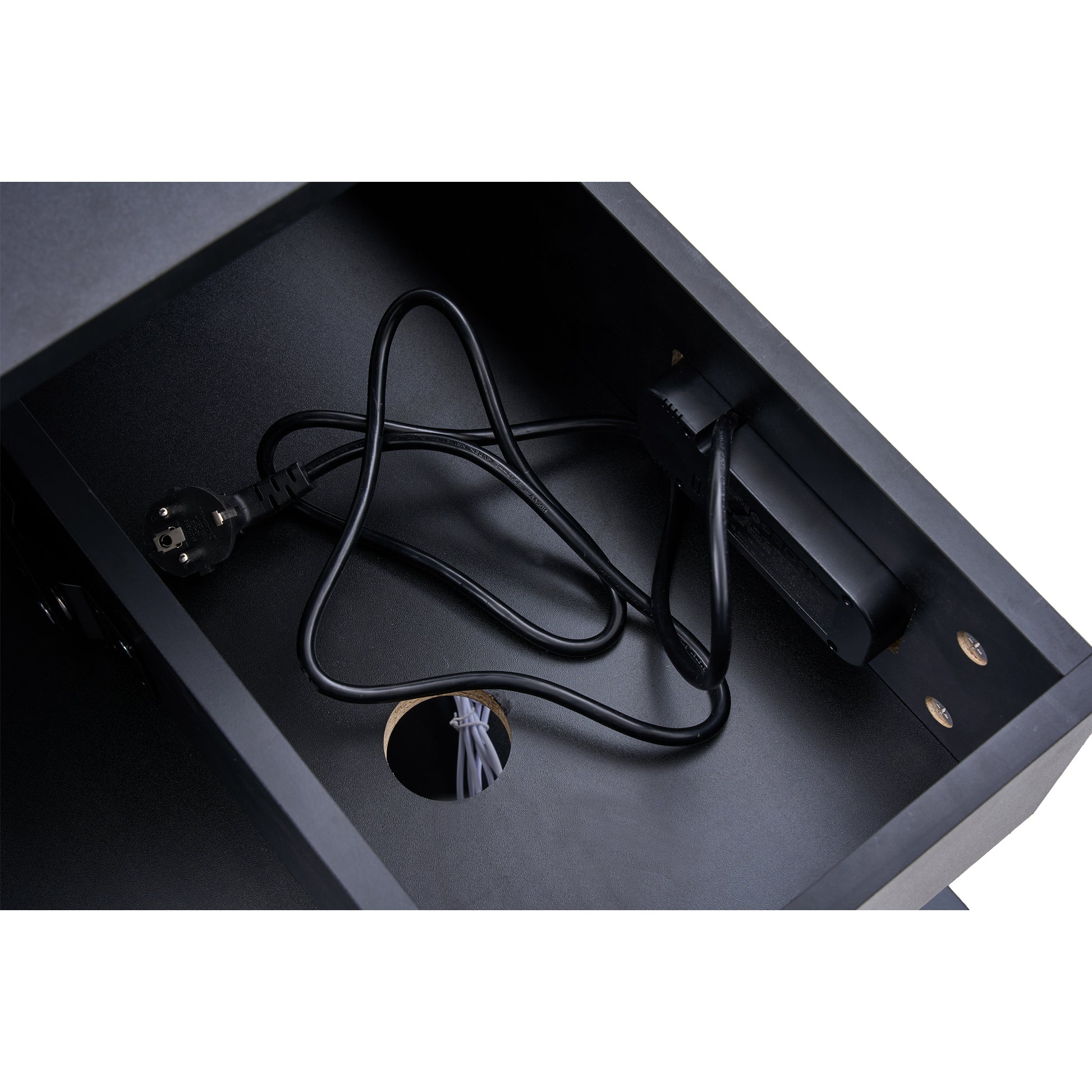 table basse salon cables internes LED et alimentation