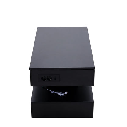 table basse salon noire cubique plateaux empiles cable USB